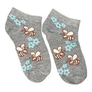 5/$25 Women's Gray Socks with Bee and Floral Pattern